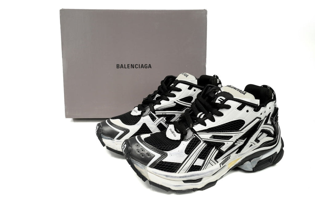 Balenciaga men's shoes Track  – Distressed Low-Top Runner Sneaker Black and White