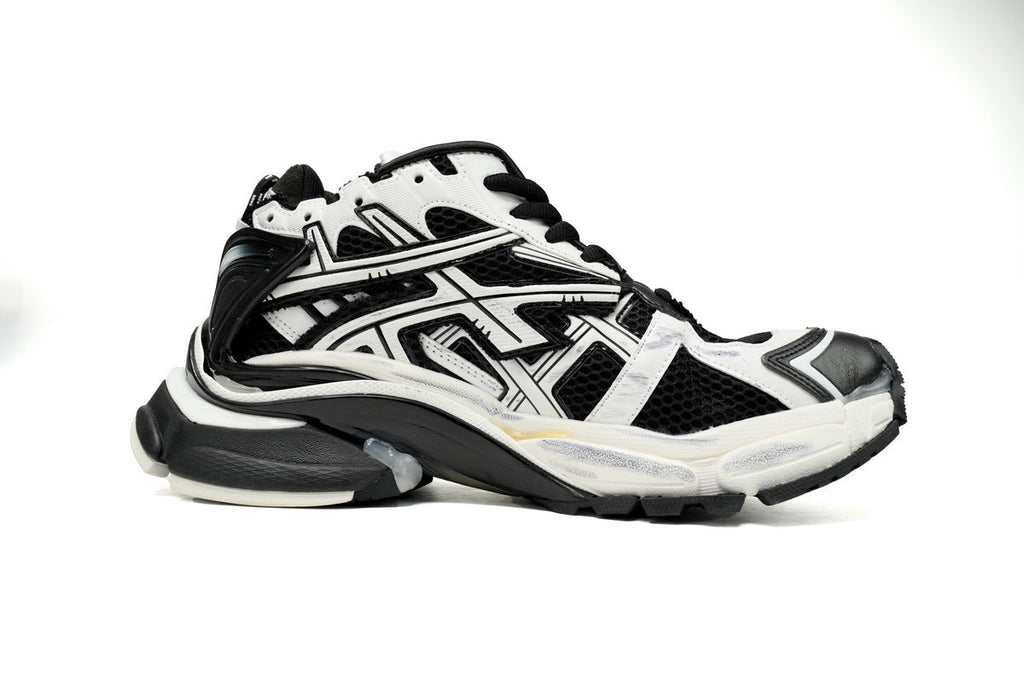 Balenciaga men's shoes Track  – Distressed Low-Top Runner Sneaker Black and White