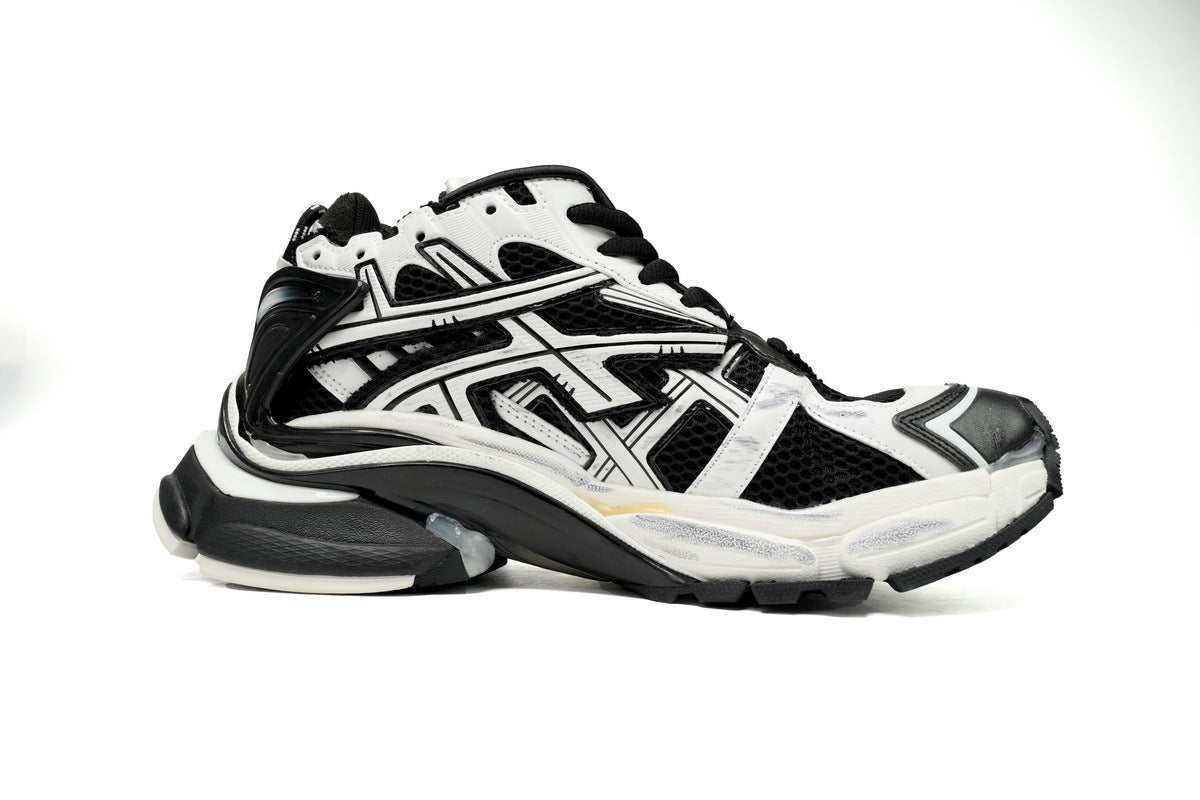 Balenciaga men's shoes Track  – Distressed Low-Top Runner Sneaker Black and White