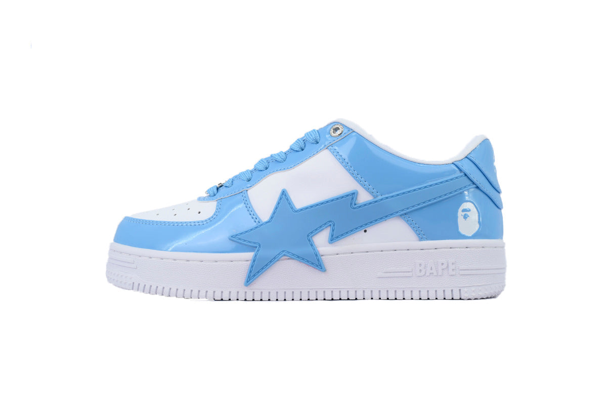 A BATHING APE BAPE STA Glossy Sky Blue & White Oversized-Star Sneakers | Women's & Men's Skate-Inspired Shoes