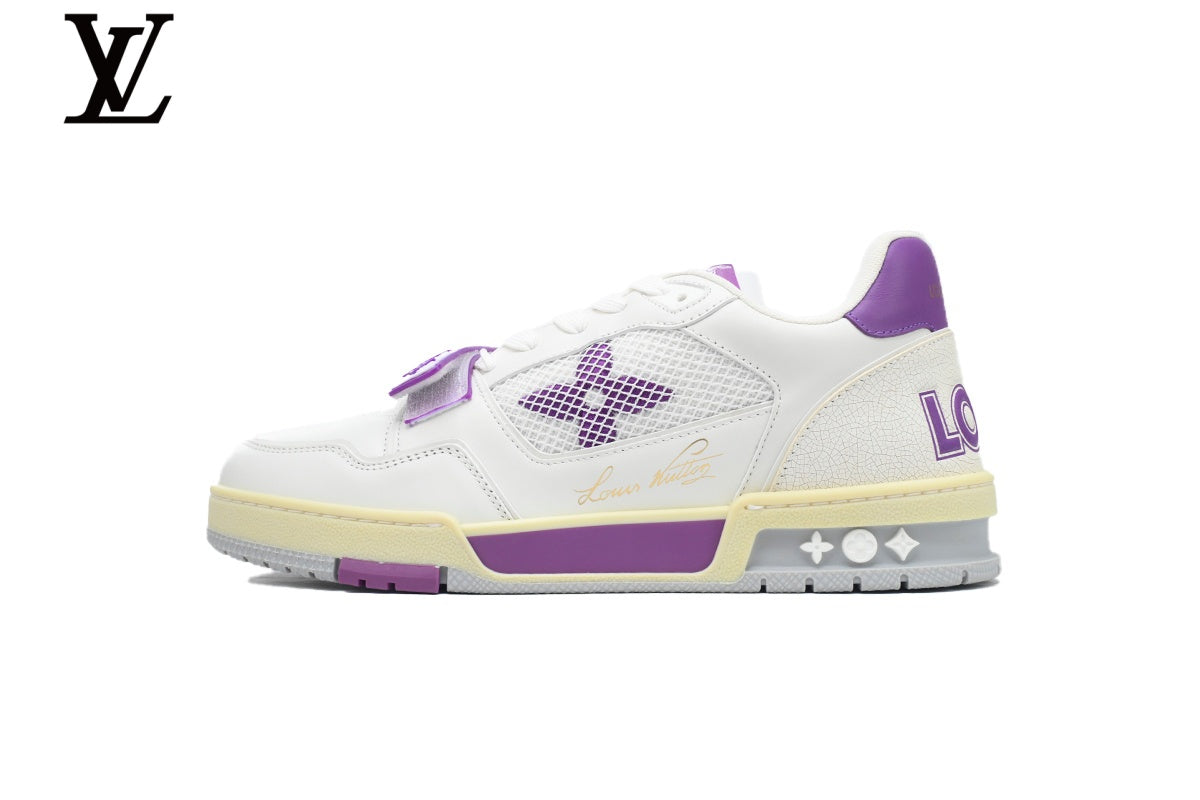 Louis Vuitton Trainer shoes for man  women Sneakers - White and Purple Mesh & Leather
