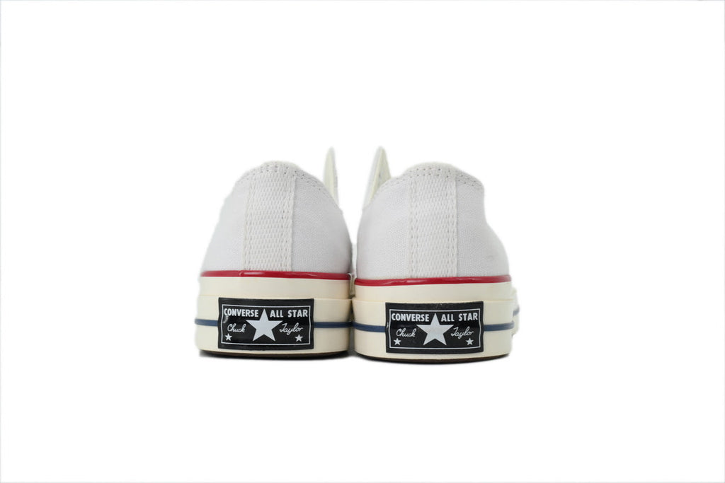 Converse Chuck 70 Women's Men's Shoes | White Low-Top Canvas Sneakers with Red & Blue Stripes