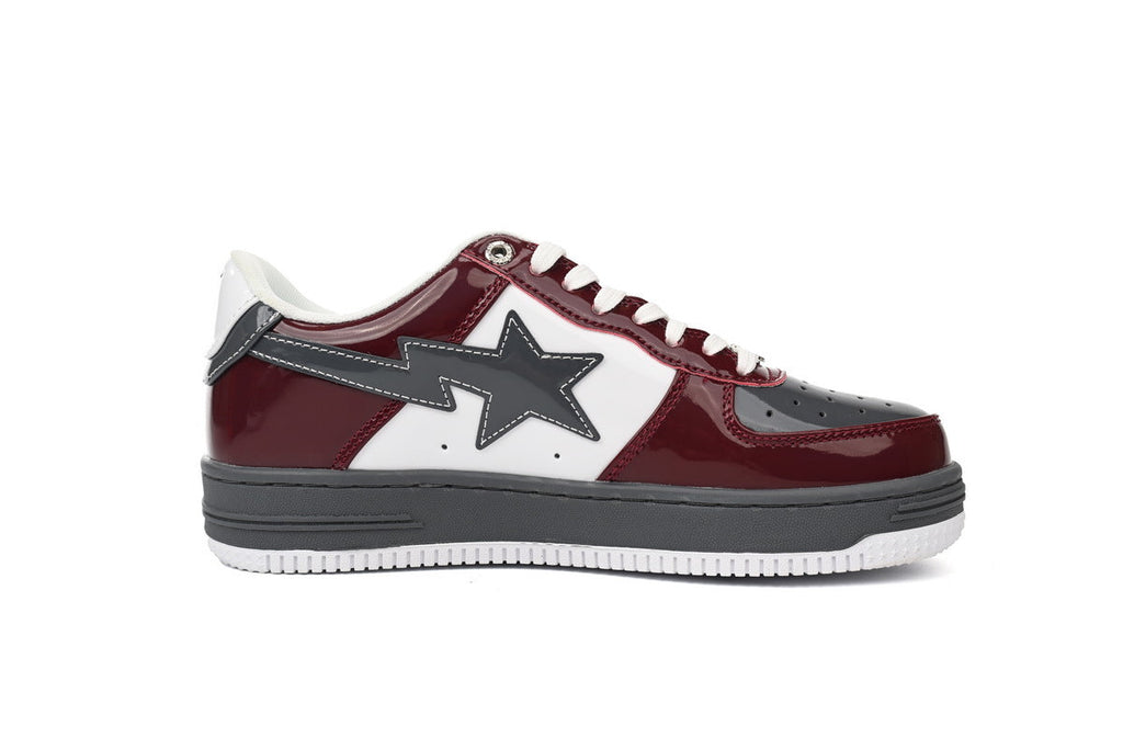 A BATHING APE BAPE STA Glossy Burgundy & Grey Sneakers | Women's & Men's Skate-Inspired Shoes
