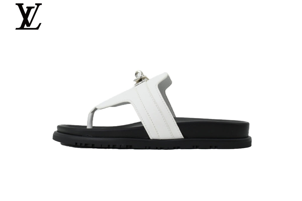 Louis Vuitton Flip Flop Sandal in White with Metal Buckle