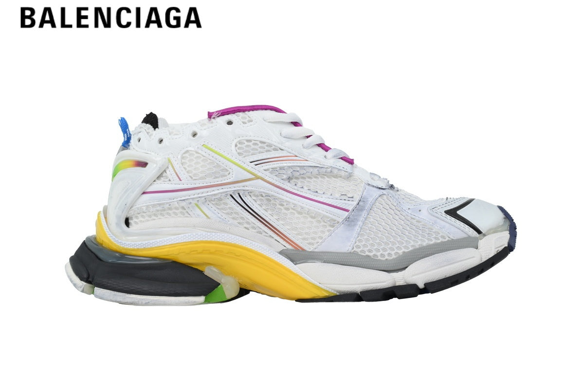 Balenciaga Runner Mid Sneaker — White Mesh & Multi-Color Synthetic Overlays